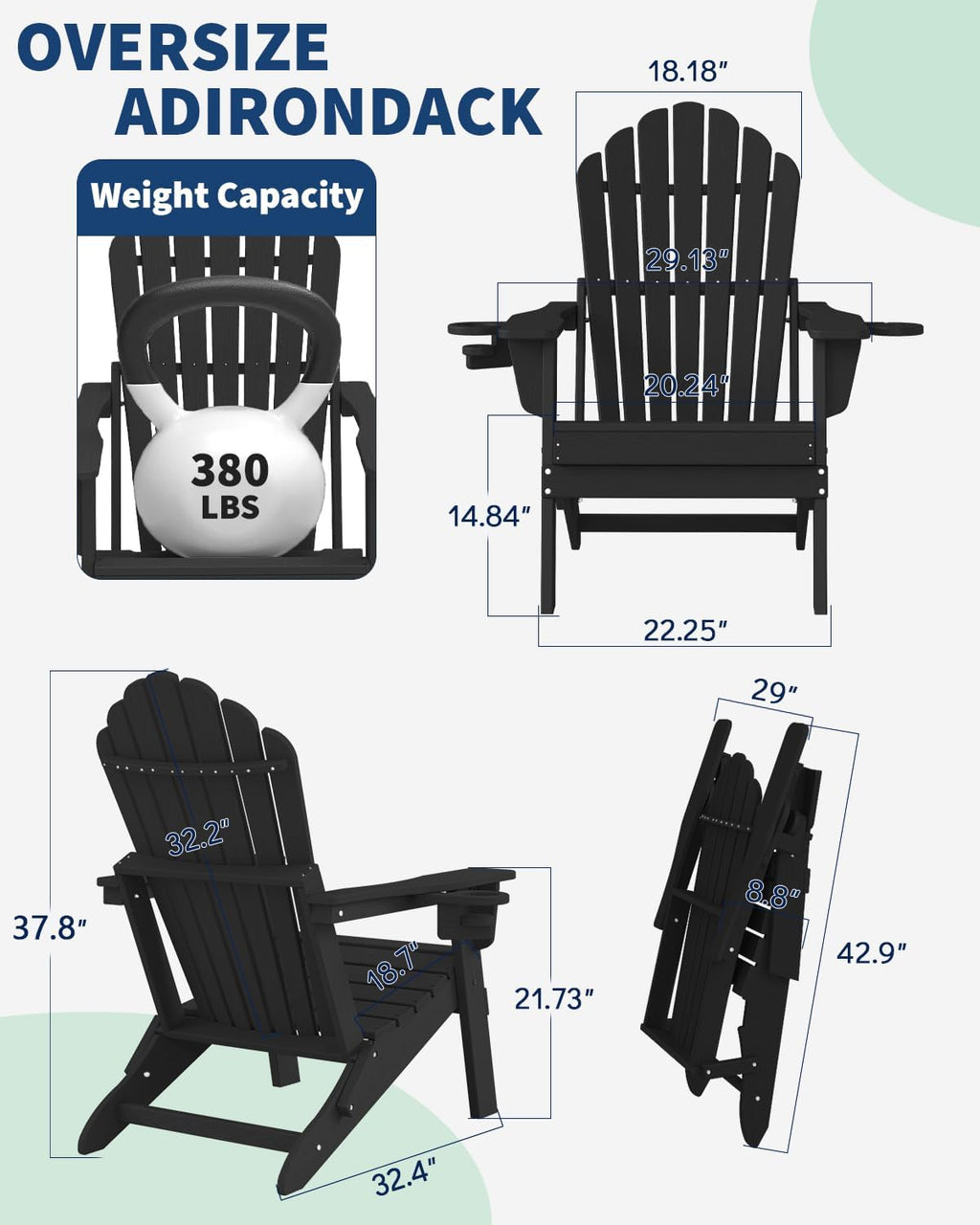 HDPE Folding Adirondack Chairs Set of 2