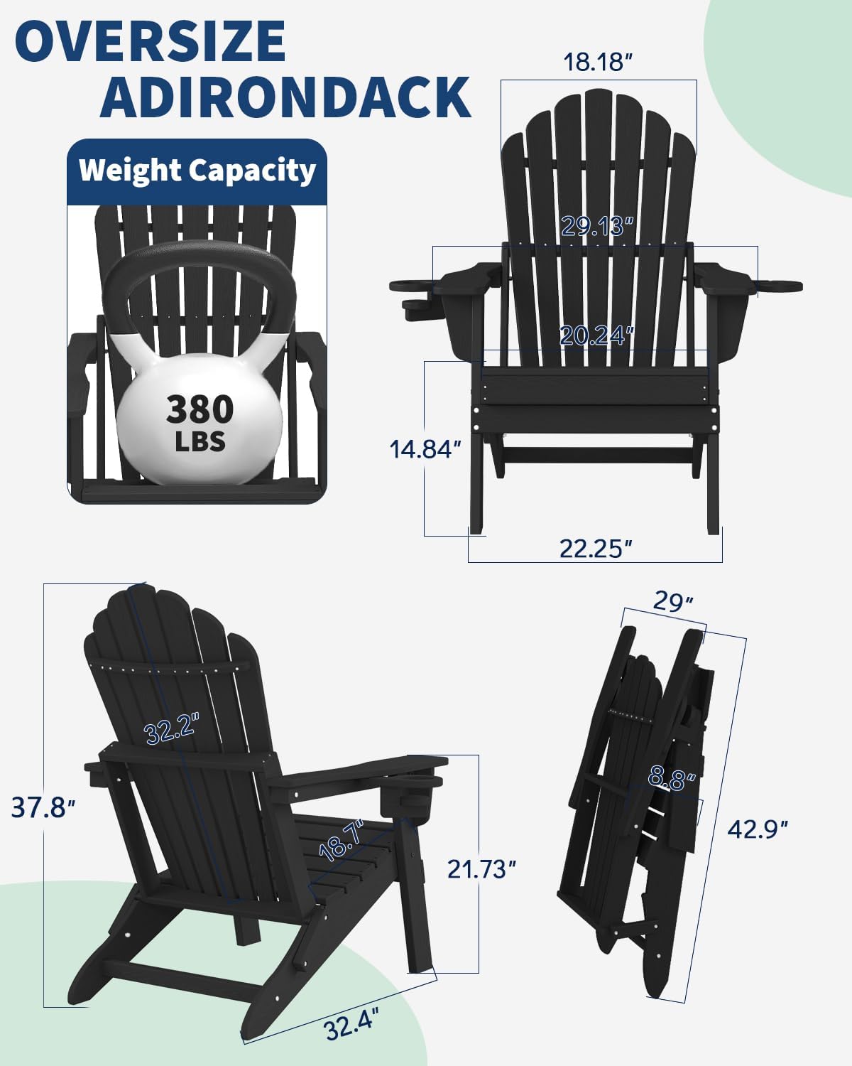 HDPE Folding Adirondack Chairs Set of 2