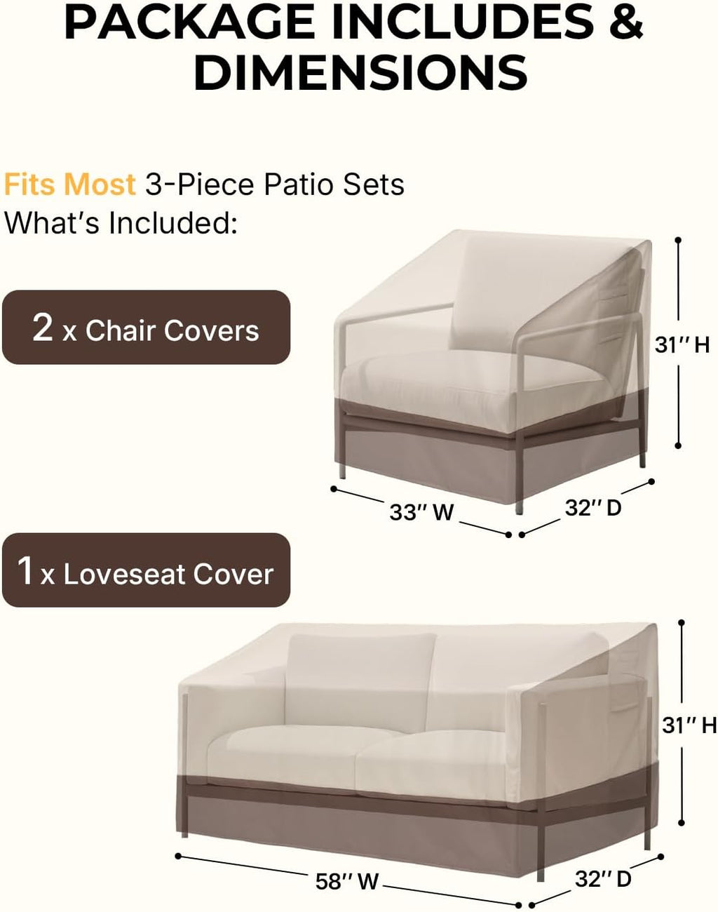 3-Piece Patio Furniture Covers