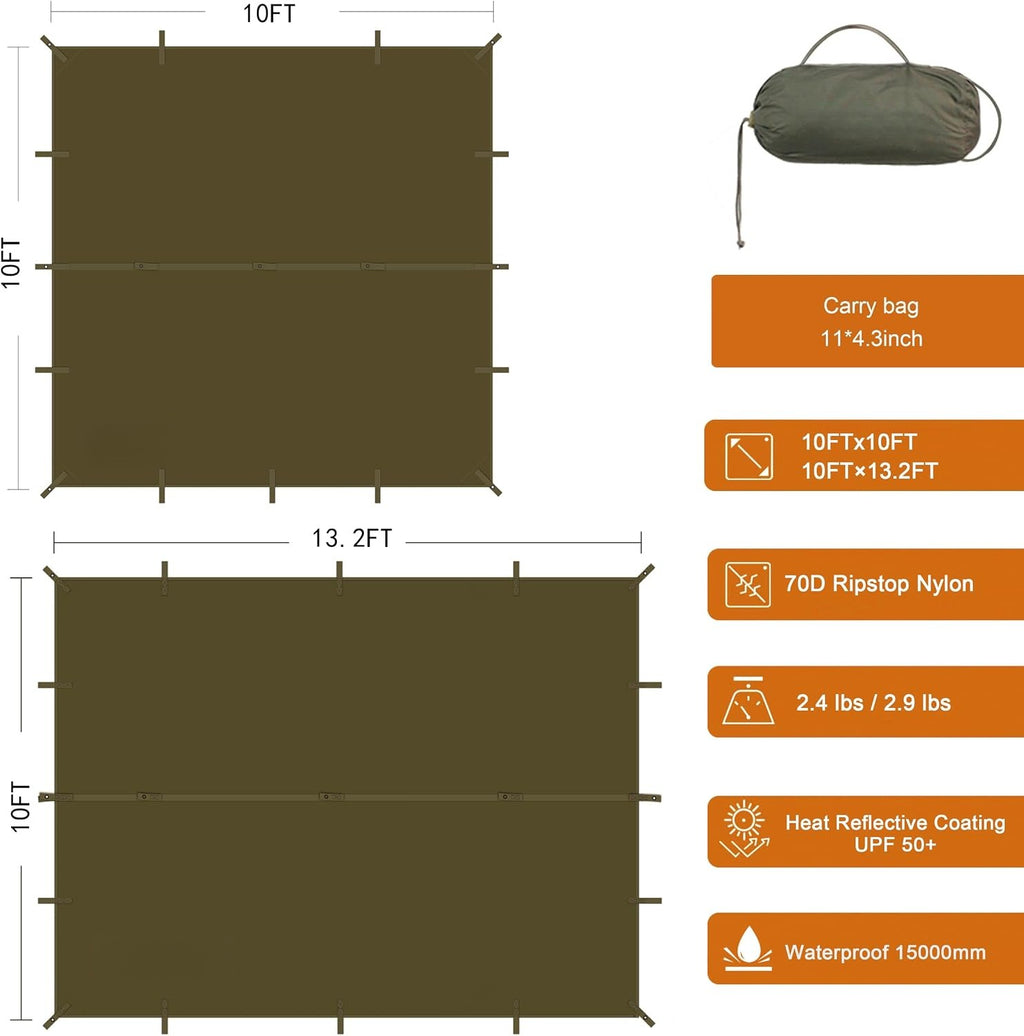 10x10FT Waterproof Camping Tarp