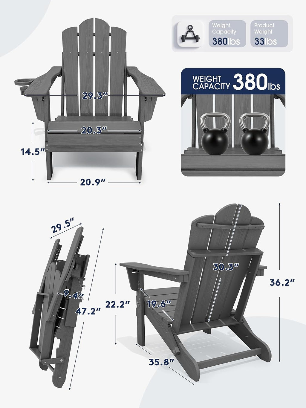 Adjustable Folding Adirondack Chairs Set of 2