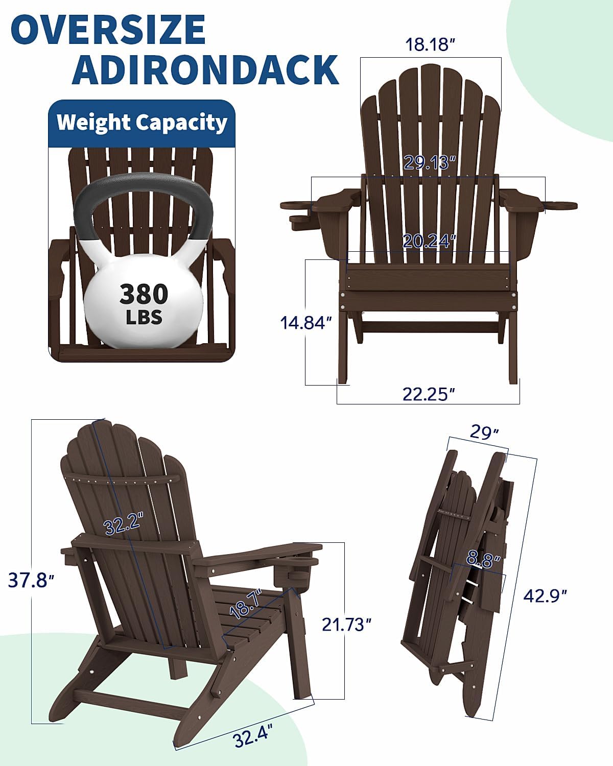 HDPE Folding Adirondack Chairs Set of 2