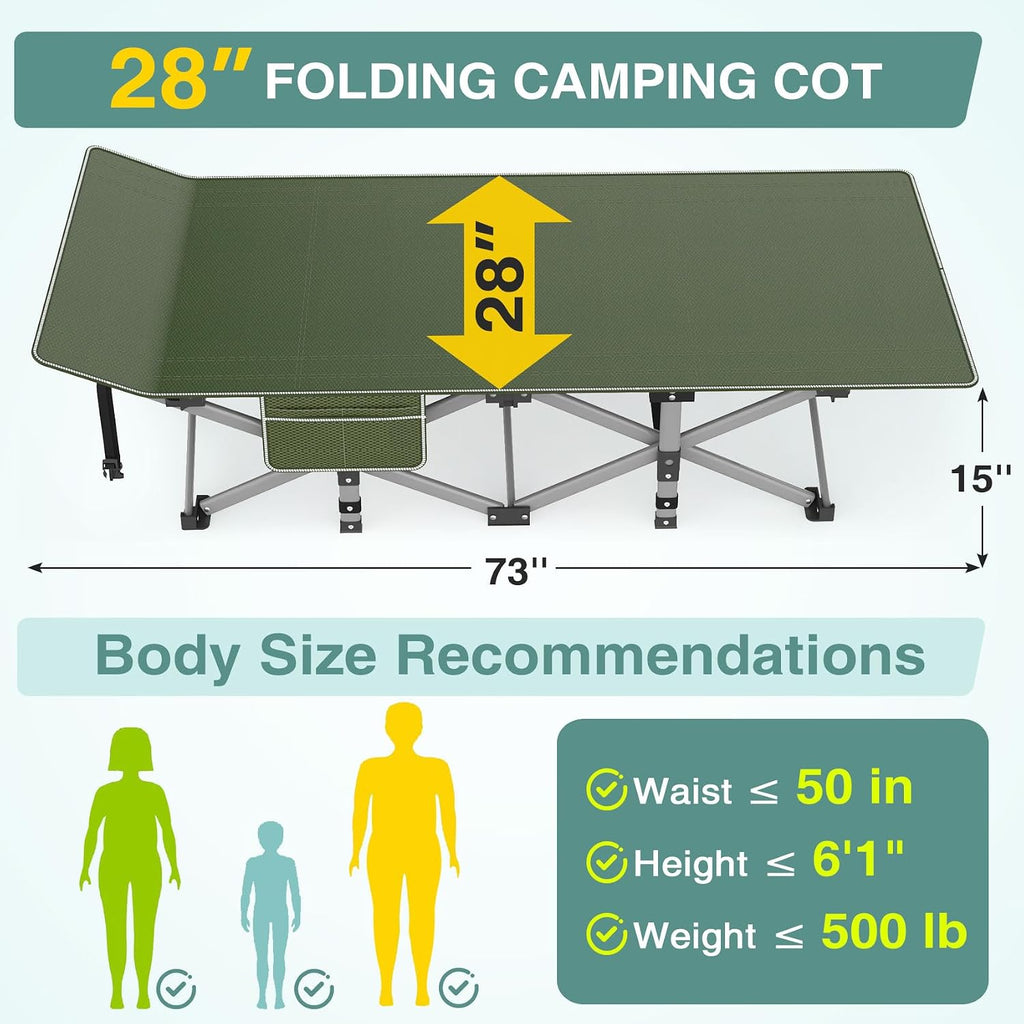 28" Heavy Duty Folding Camping Cot