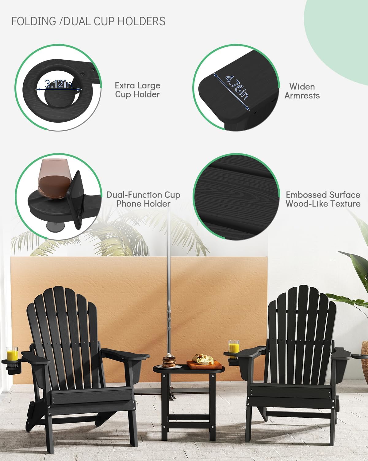 HDPE Folding Adirondack Chairs Set of 2