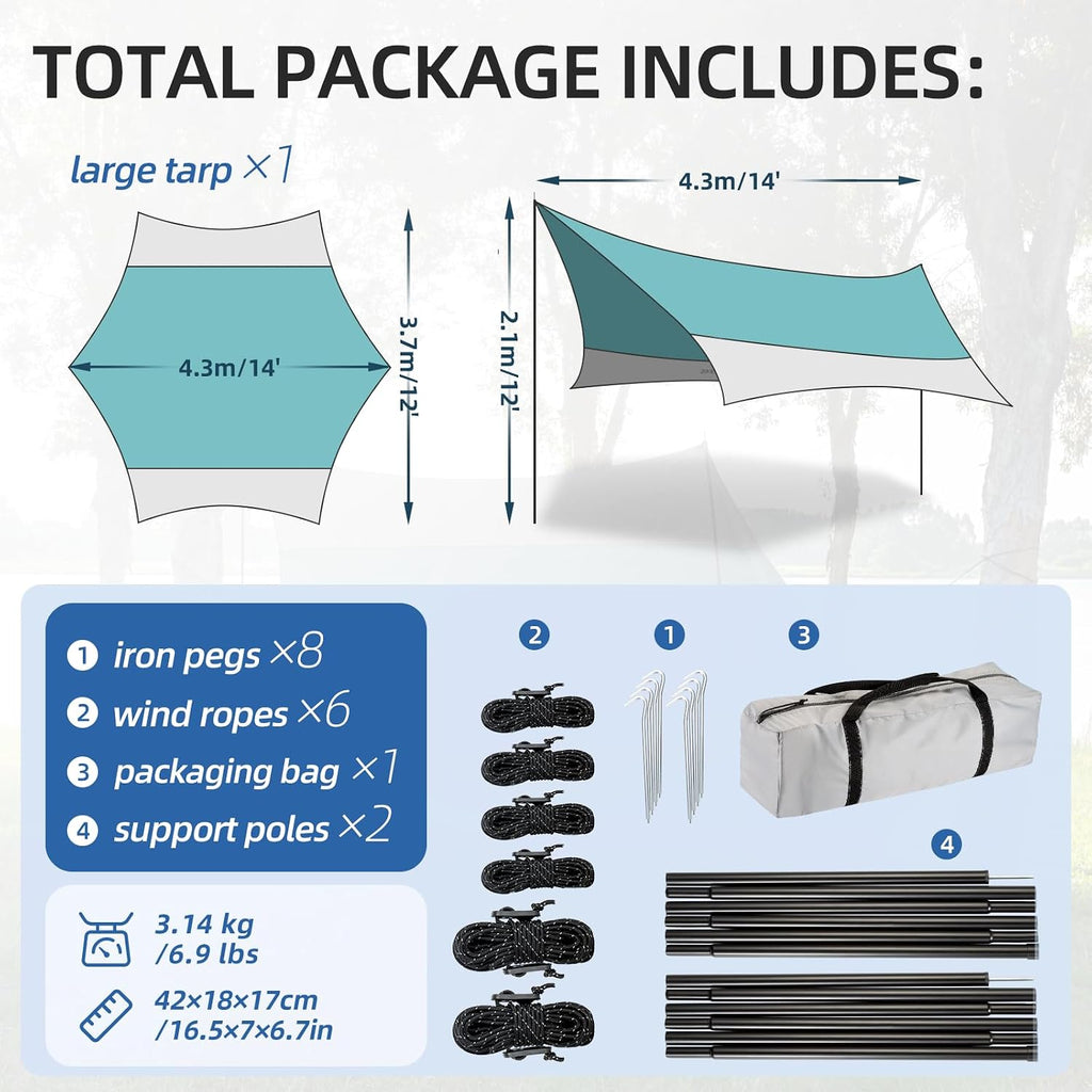 12×14FT Camping Waterproof Tarp