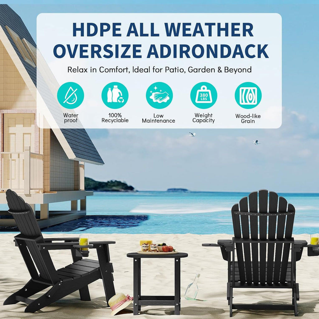 HDPE Folding Adirondack Chairs Set of 2