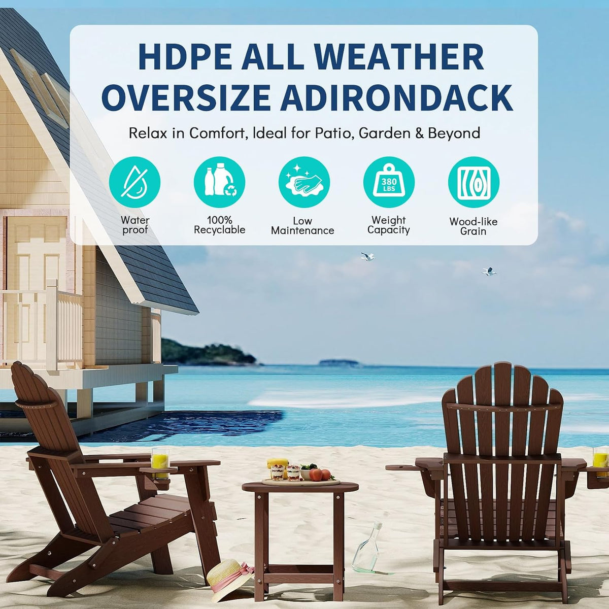 HDPE Folding Adirondack Chairs Set of 2