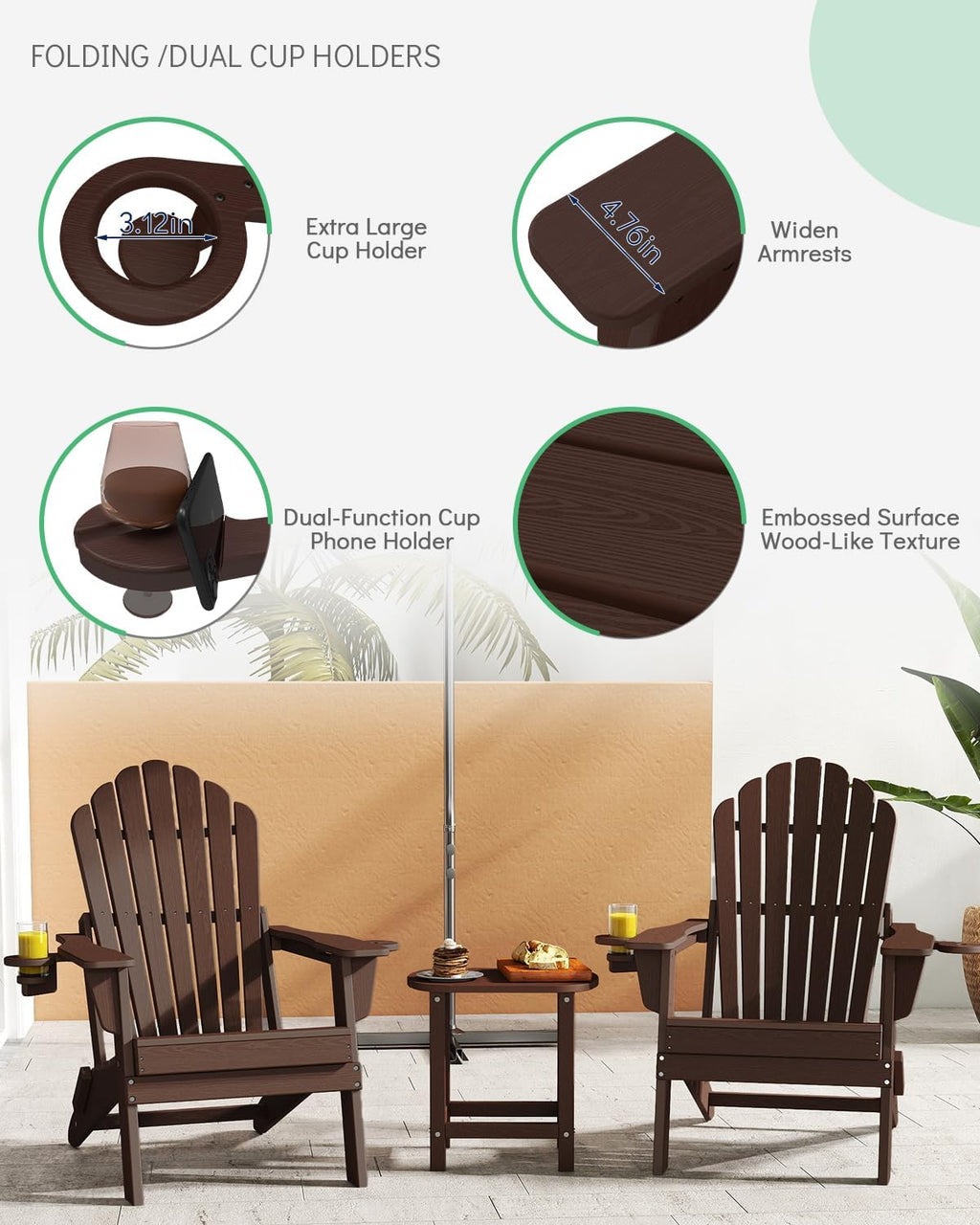 HDPE Folding Adirondack Chairs Set of 2