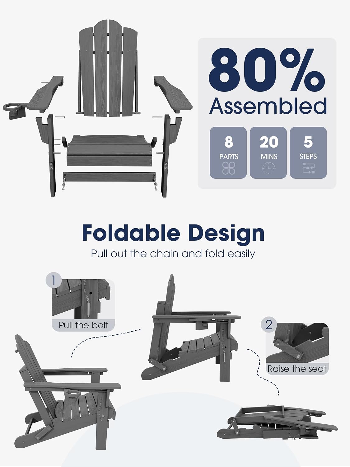 Adjustable Folding Adirondack Chairs Set of 2