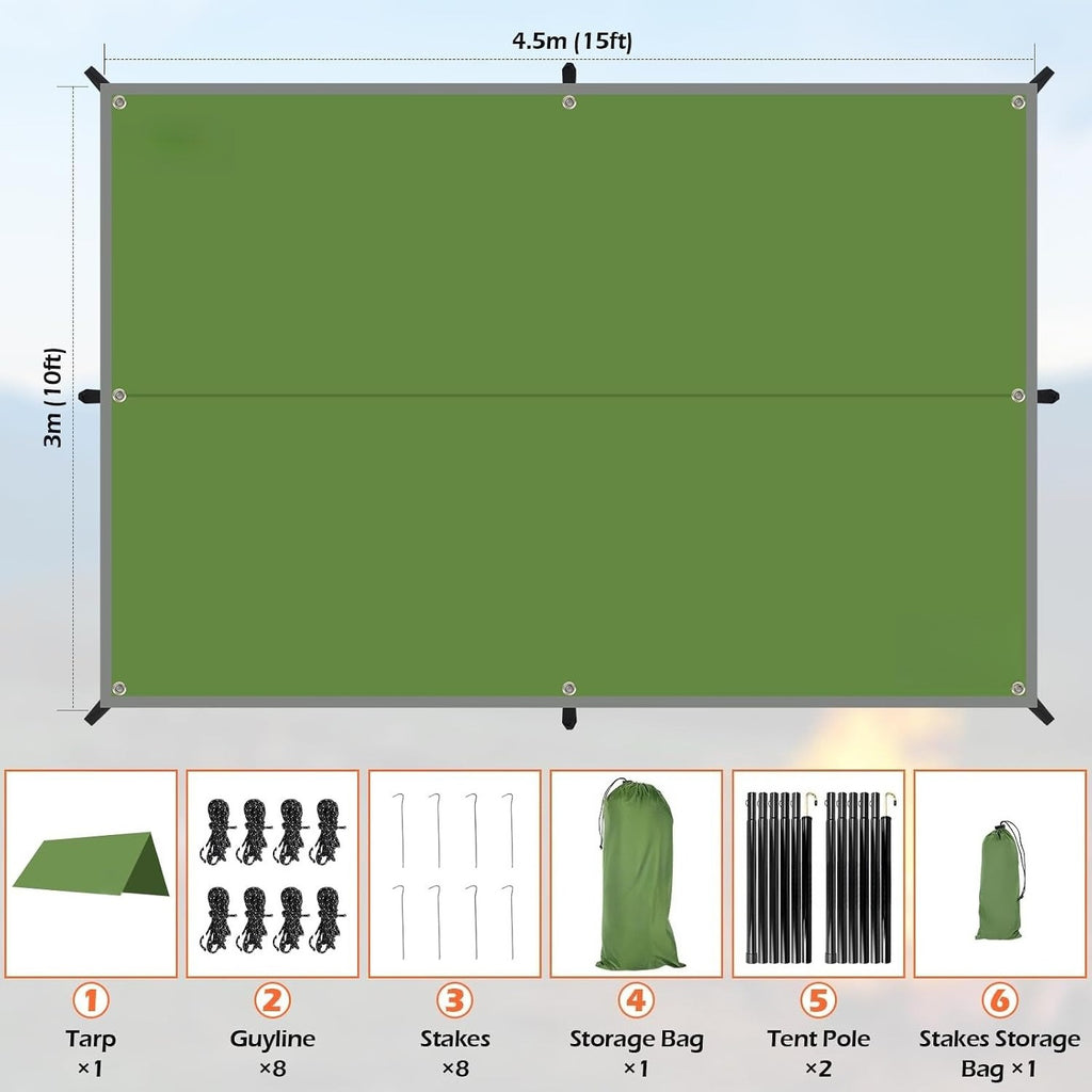 10x15FT Waterproof Camping Tarp